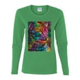 thumbnail image 3 of Colorful Cat Portrait | Cat Lover Owner | Dean Russo Art Animal Lover Womens Long Sleeve T-Shirt, Kelly, 2XL, 3 of 5