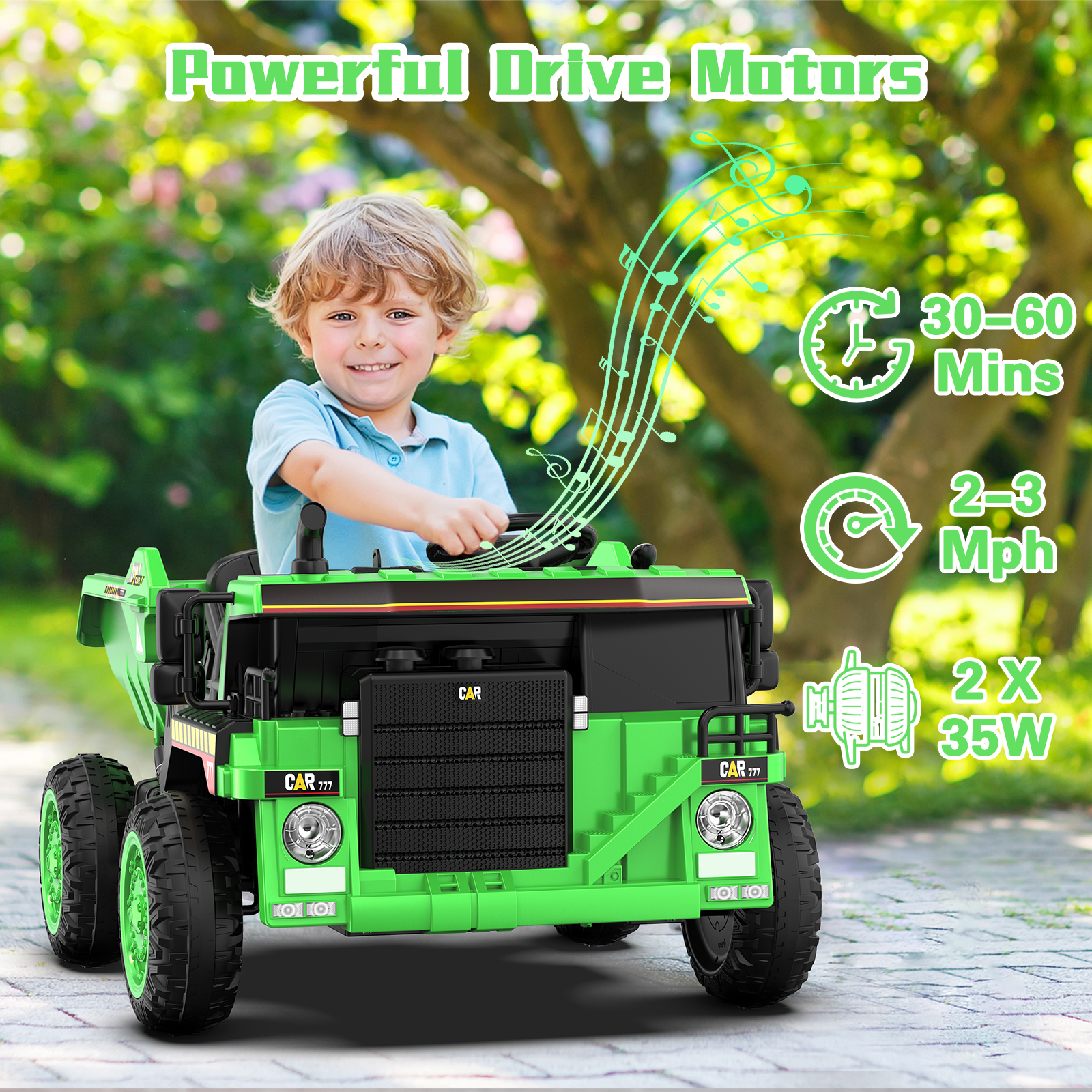 TOKTOO 12Volt Battery Powered Ride on Tractor w/ Remote Control, Music Player, Electric Dump Bed-Green - image 5 of 13