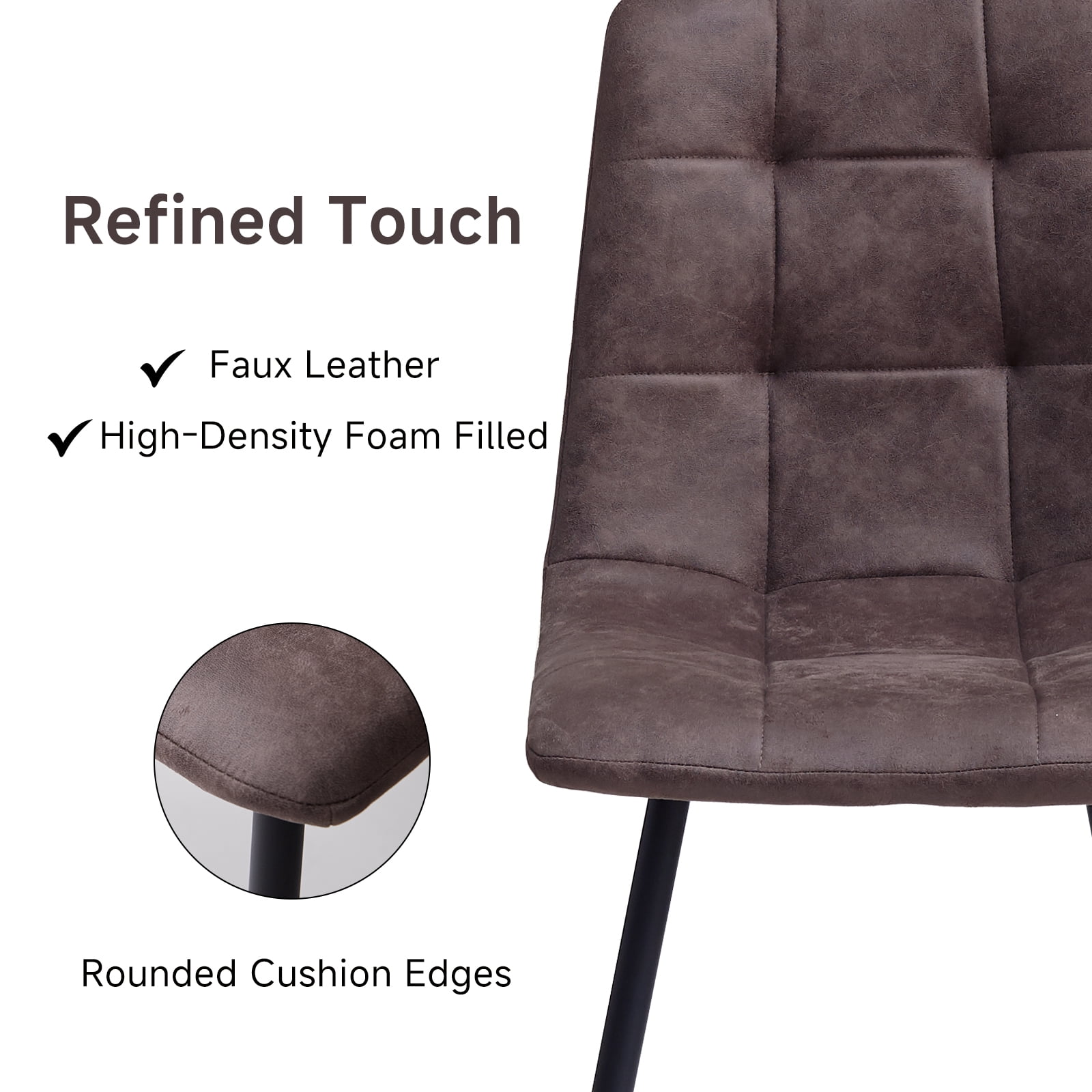 Set of 4 Velvet Dining Chairs - Mid Century Modern Dinning Chair, Upholstered Cushion Seat, Square-Patterned Backrest, Brown, Dinner Chairs with Metal Legs for Dining Living Room, Bedroom