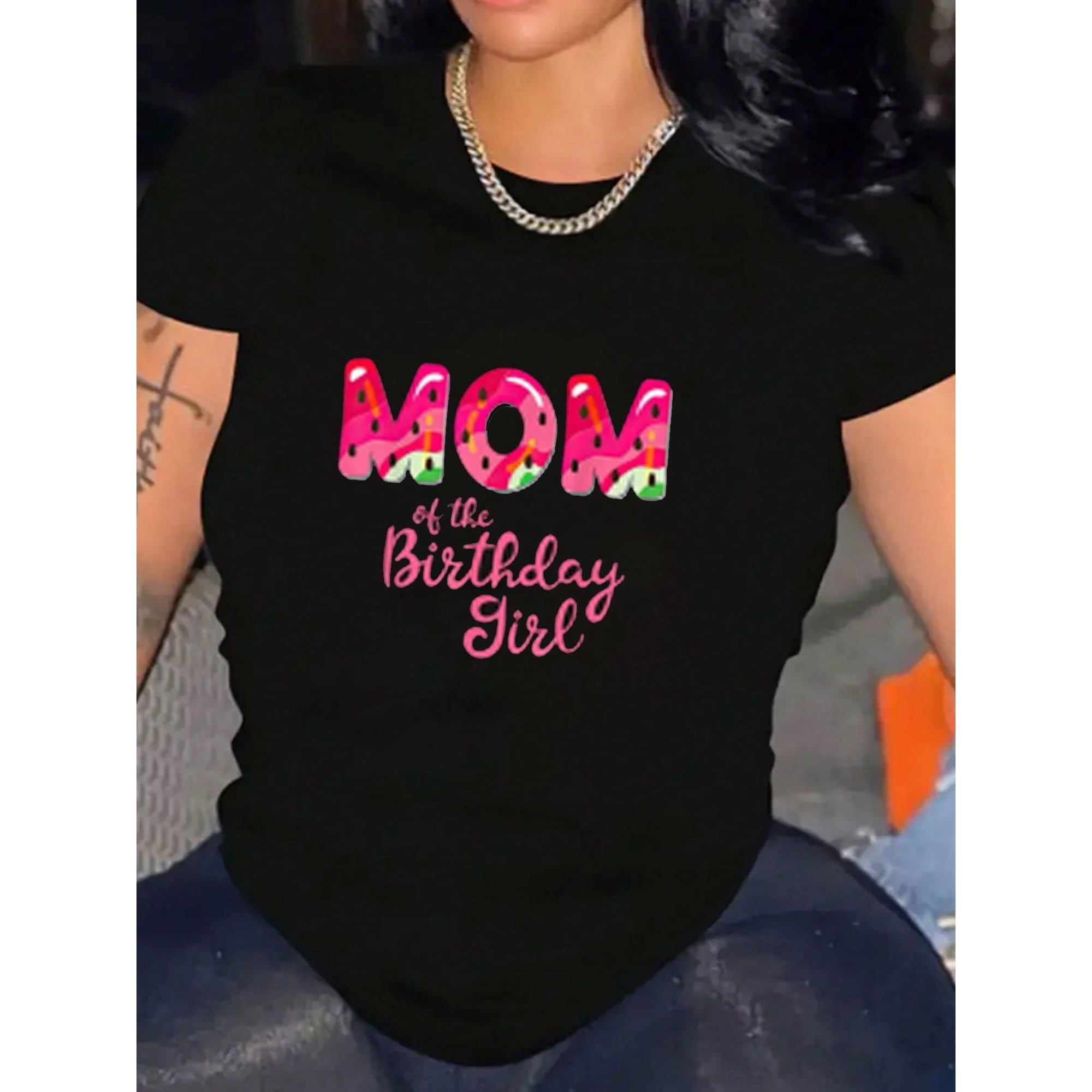 Women T-Shirt Mom's Birthday Pattern Graphic Print Short Sleeve Tee Cotton Shirt Crew Neck Tee Machine Washable
