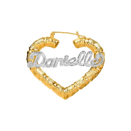 Jay Aimee Designs Sterling Silver Or Gold Plated Personalized Jay Aimee Designs Sterling Silver Or Gold Plated Personalized Bamboo Style Heart Name Earrings With Beading And Rhodium All Over The