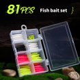 thumbnail image 4 of 81pcs Artificial Baits Set Includes 70 Split Tail Grub Worms 10 Jig Head Hook Soft Fishing Lures Set Fishing Tackle, 4 of 5