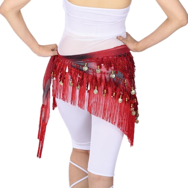Bufanda de Cintura de Danza de Vientre Macarena con Lentejuelas Gota Elegante Rojo