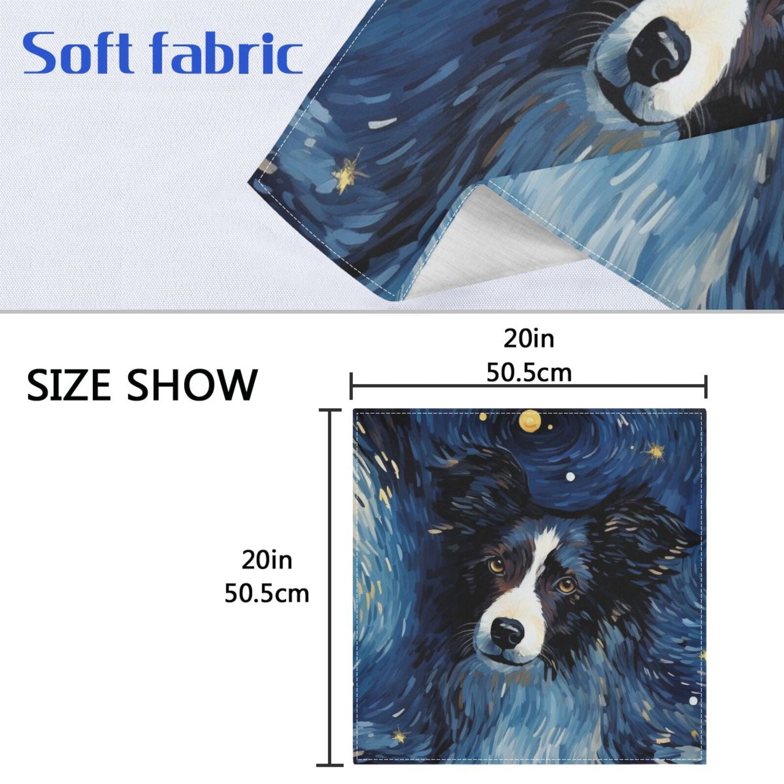 JSTEL Border Dog Starry Sky Cloth Napkins Set of 6, 20x20 Inch Washable and Reusable Napkin for Decoupage Dinner Party Everyday Use
