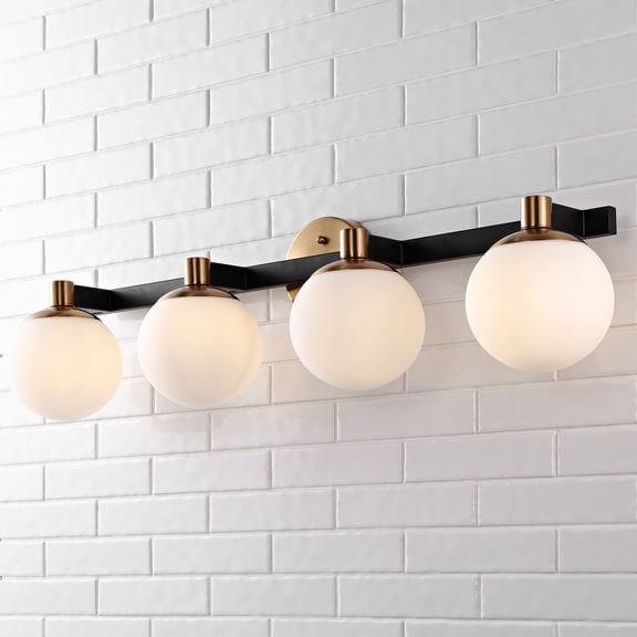 JONATHAN Y Modernist Globe 34" 4-Light Metal/Frosted Glass Modern Contemporary LED Vanity, Brass Gold/Black
