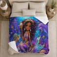 thumbnail image 5 of Black Mermaid Princess Underwater Adventure Fantasy Art, Playful Coastal Landscape Scene, Warm Flannel Blanket for Beach House and Living Room, Beach Lovers Housewarming Gift, Coastal Home Decor, 5 of 9