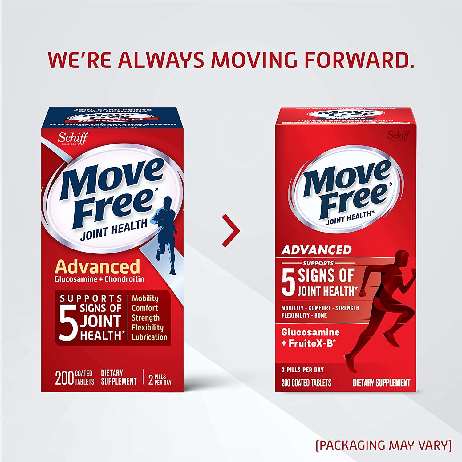 Move Free Joint Health Advanced Glucosamine Chondroitin Dietary Supplement 200 count.