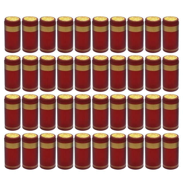 200 Pcs Capsules Thermorétractables pour Bouteille de Vin, Film Rétractable Rouge, Accessoires pour Vin Usagés - Style Bouteille à Bouche Droite (Rouge, Doré)