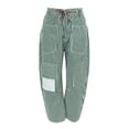thumbnail image 5 of Women's Vintage Washed Denim Jeans with Striped Paneling, Hip Hop Baggy Jeans Mid-Low Waist Wide Leg Loose Fit Casual Pants with Pockets,Blue M, 5 of 5