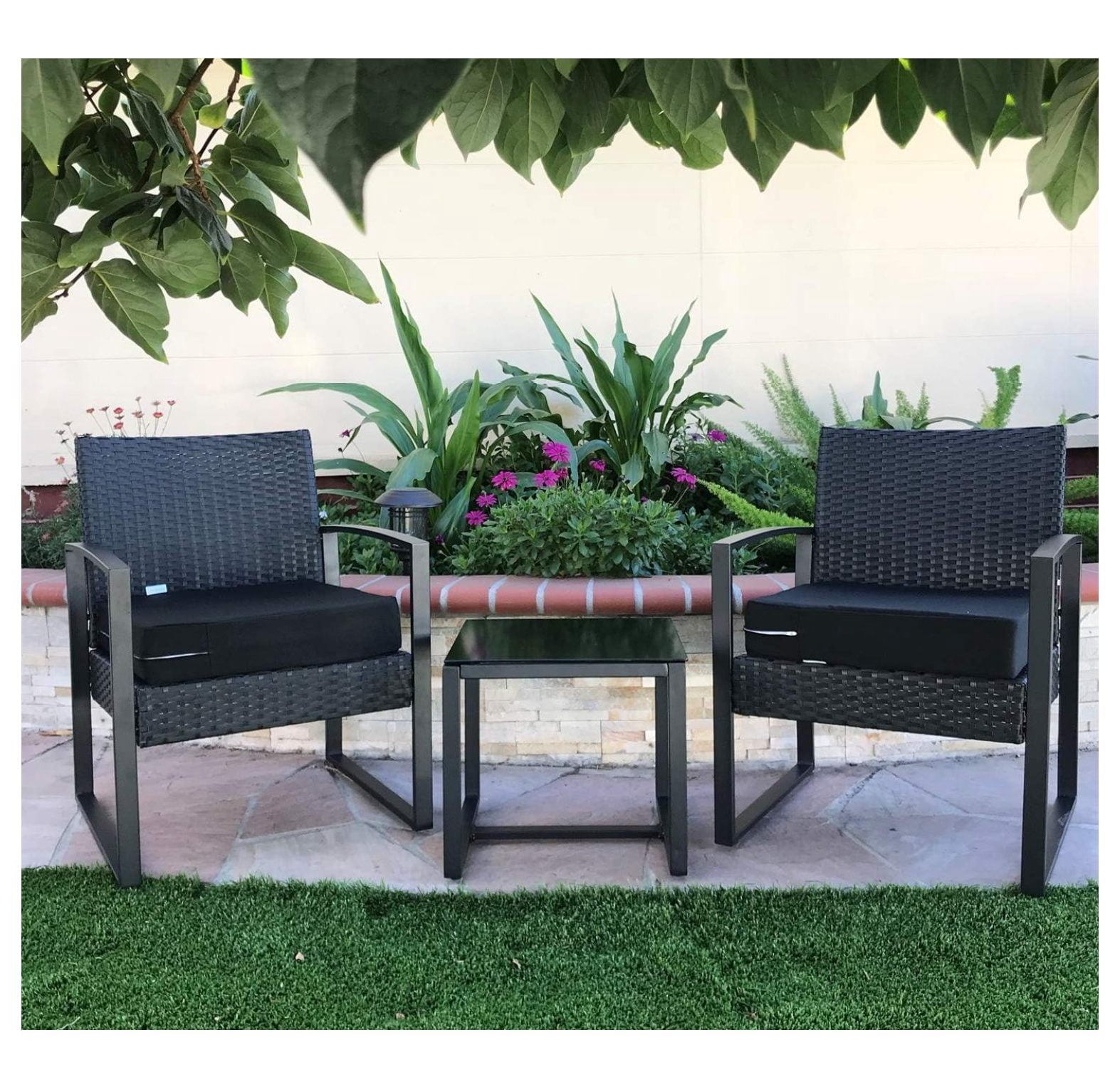 Indoor Outdoor Water High UV Resistant Patio Chair Cushion Cover (Just Black, 22"x20"x4" (2 Covers))