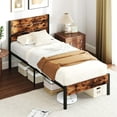 thumbnail image 1 of Costway Twin Bed Frame with Tall Industrial Headboard Heavy-Duty Metal Slats Support Brown, 1 of 10