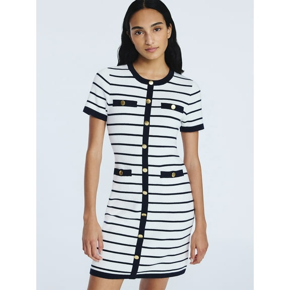 Free Assembly Women's Welt Pocket Mini Sweater Dress with Short Sleeves, Sizes XS-XXL