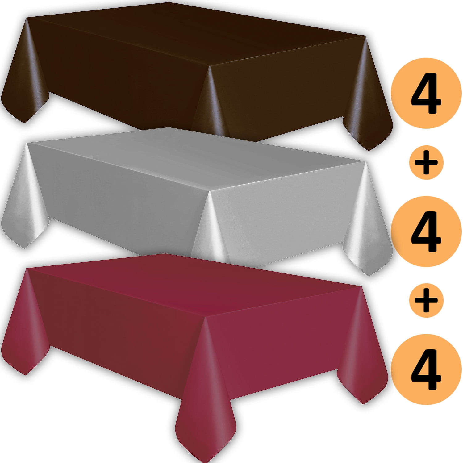 12 Plastic Tablecloths Brown, Silver, Burgundy Premium Thickness