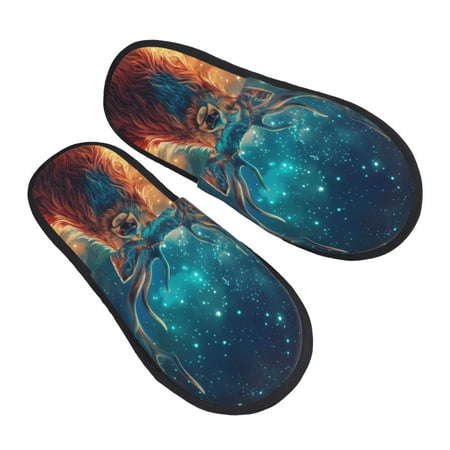 

JUNZAN Celestial Stag Cosmic Glow Slippers for Women House Shoes Non Slip Indoor/Outdoor Pineapple And Cactus Designs-Large