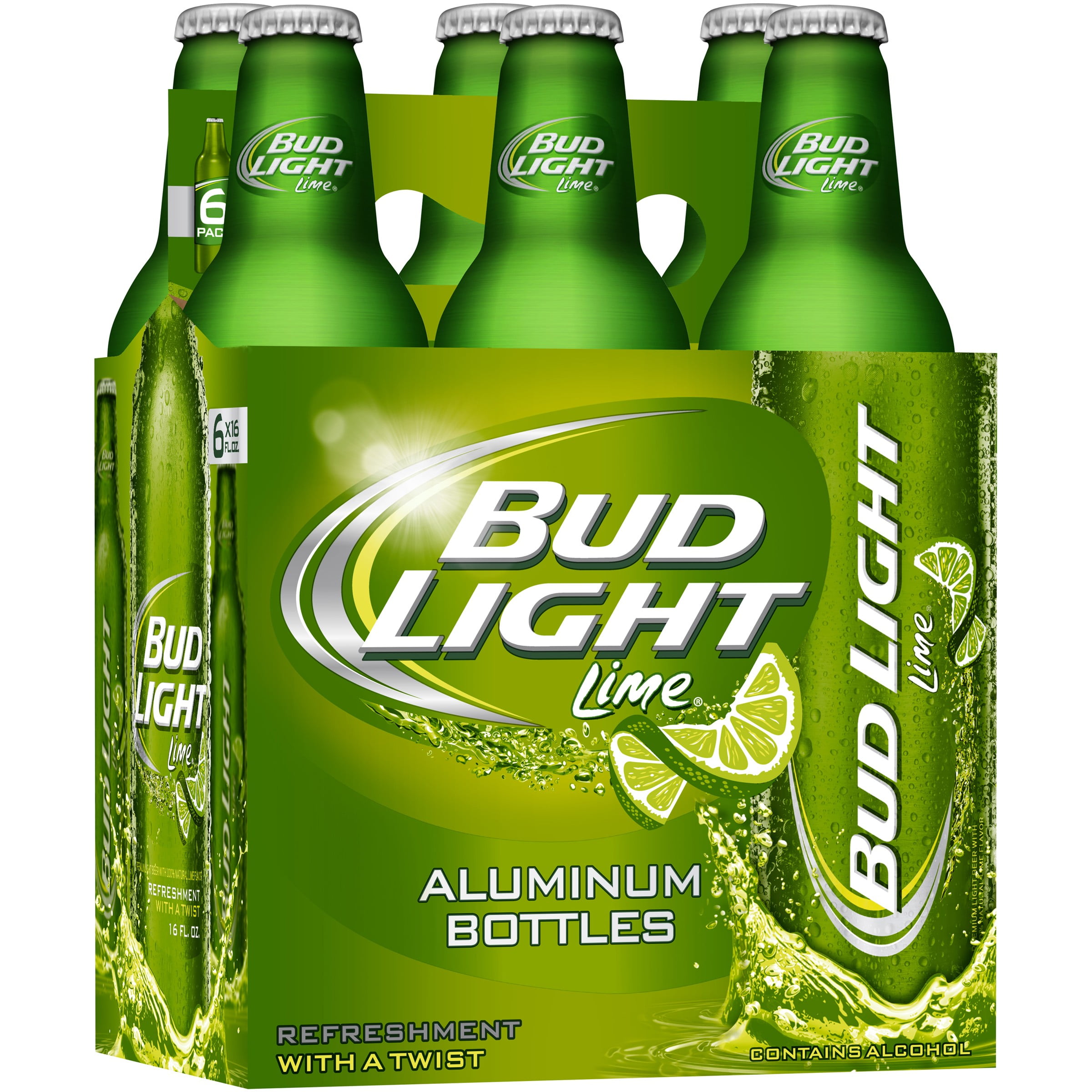 Bud Light Lime Beer, 6 pack, 16 fl oz Aluminum Bottles