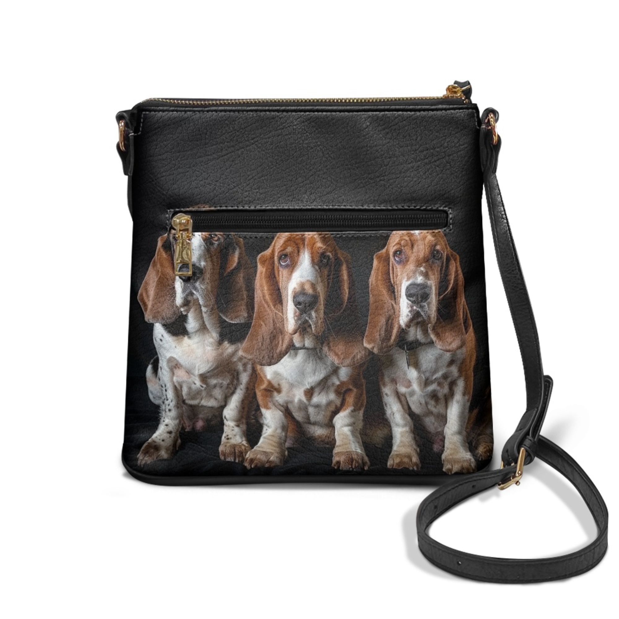 Kuiaobaty Basset Hound Print Crossbody Bag for Women Trendy, Waterproof Vegan Leather Messenger Handbag with Adjustable Strap, Roomy Multi Pockets Shoulder Purse Crossbody for Travel