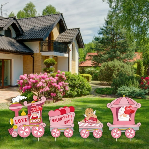 Xmarks 4 Pieces Valentine's Day Yard Signs Decorations Outdoor Valentine Love Cupid Hearts Corrugated Gnomes Lawn Decorations for Valentines Party Wedding Decor