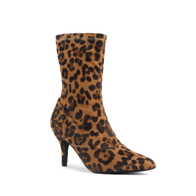 BLISSFUL STEP Bottines à Talons Aiguilles Pointus pour Femmes Léopard 6
