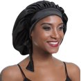 thumbnail image 4 of Gorro de noche de seda ZHAOCHENG para mujeres negras con pelo largo y rizado, elástico doble ancho, 4 of 5