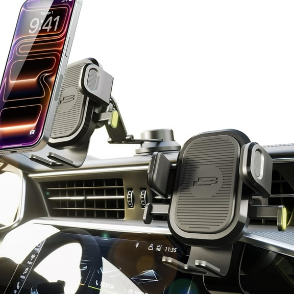 Bracketron Oneclick Pivot Car Phone Mount - 4-In-1 Dashboard, Windshield & Vent Phone Mount For Large Smartphones, Tesla Display, 360° Rotating Phone Mount With Oneclick Easy-Release