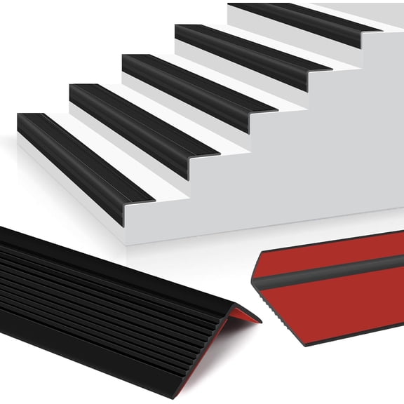 Rubber Stair Edging Self Adhesive Staircase Step Edge Protector Vinyl Stair Nose for Outdoor & Indoor (20Ft, Black)