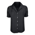 thumbnail image 4 of Womens Tops Dressy Casual, Duoif Distressed Denim Shirt, Puff Sleeve Casual Shirts for Women Black XL, 4 of 4