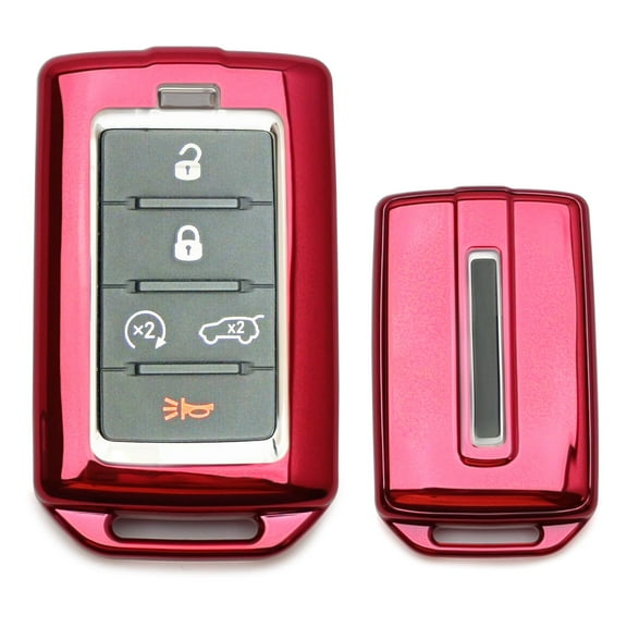 Red Metallic Plated Front/Back Full Coverage TPU Cover Case For Jeep 2022-up Grand Cherokee, Wagoneer, Grand Wagoneer Key Fob