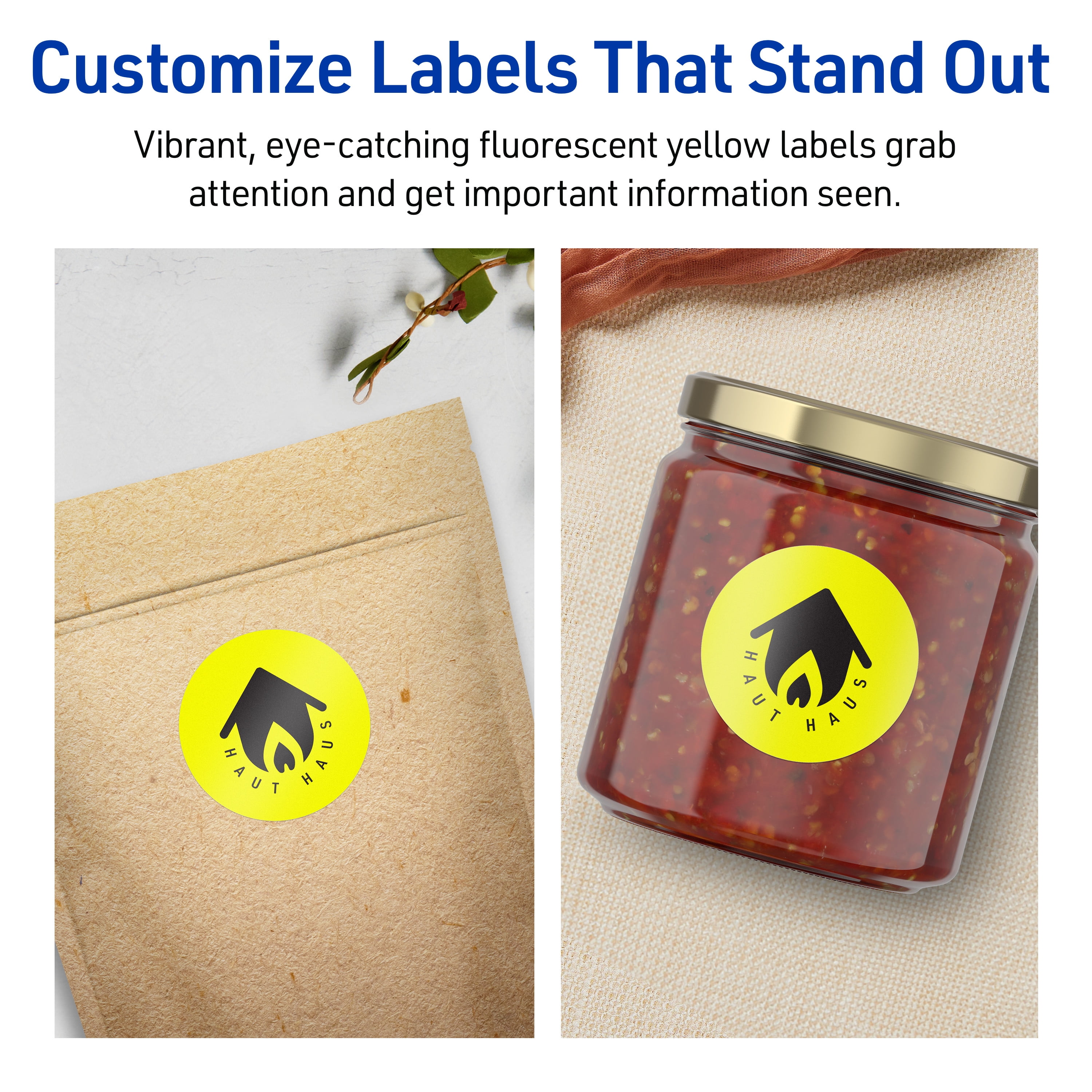 Avery Printable Round Labels, Neon Yellow, 1.5" Diameter, 800ct