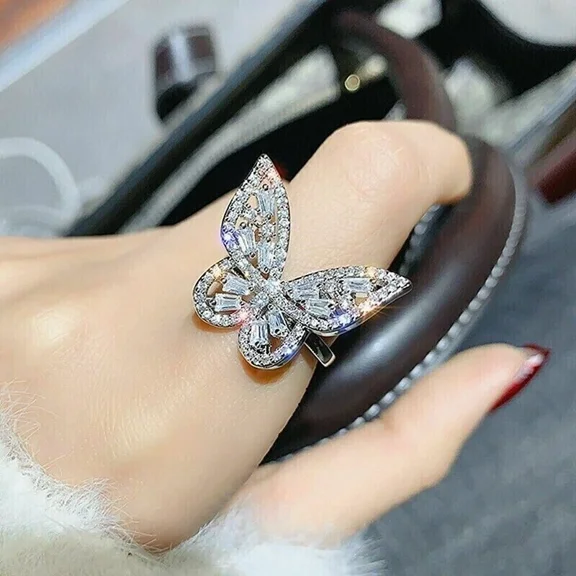 3Ct Round Lab-Created Diamond Butterfly Wedding Ring 14K White Gold Plated Silver