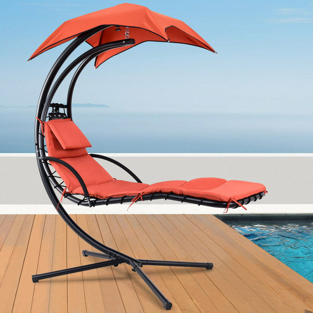 Gymax Hanging Chaise Lounger Chair Arc Stand Porch Swing Hammock Chair
