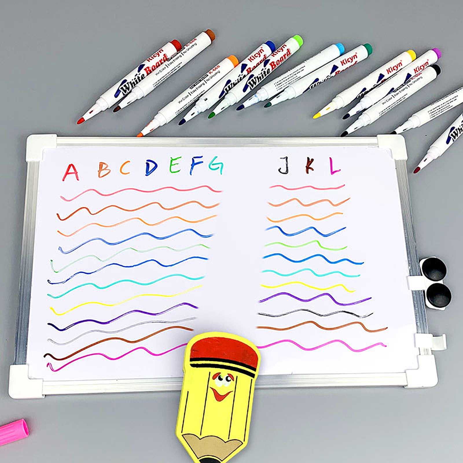 Wovilon Clearance Magnetic Dry Wipe Pens Dry Erase Markers with Eraser Cap Low Odor Fine Tip Whiteboard Pens Pack of 12 Colors, Size: 12.2