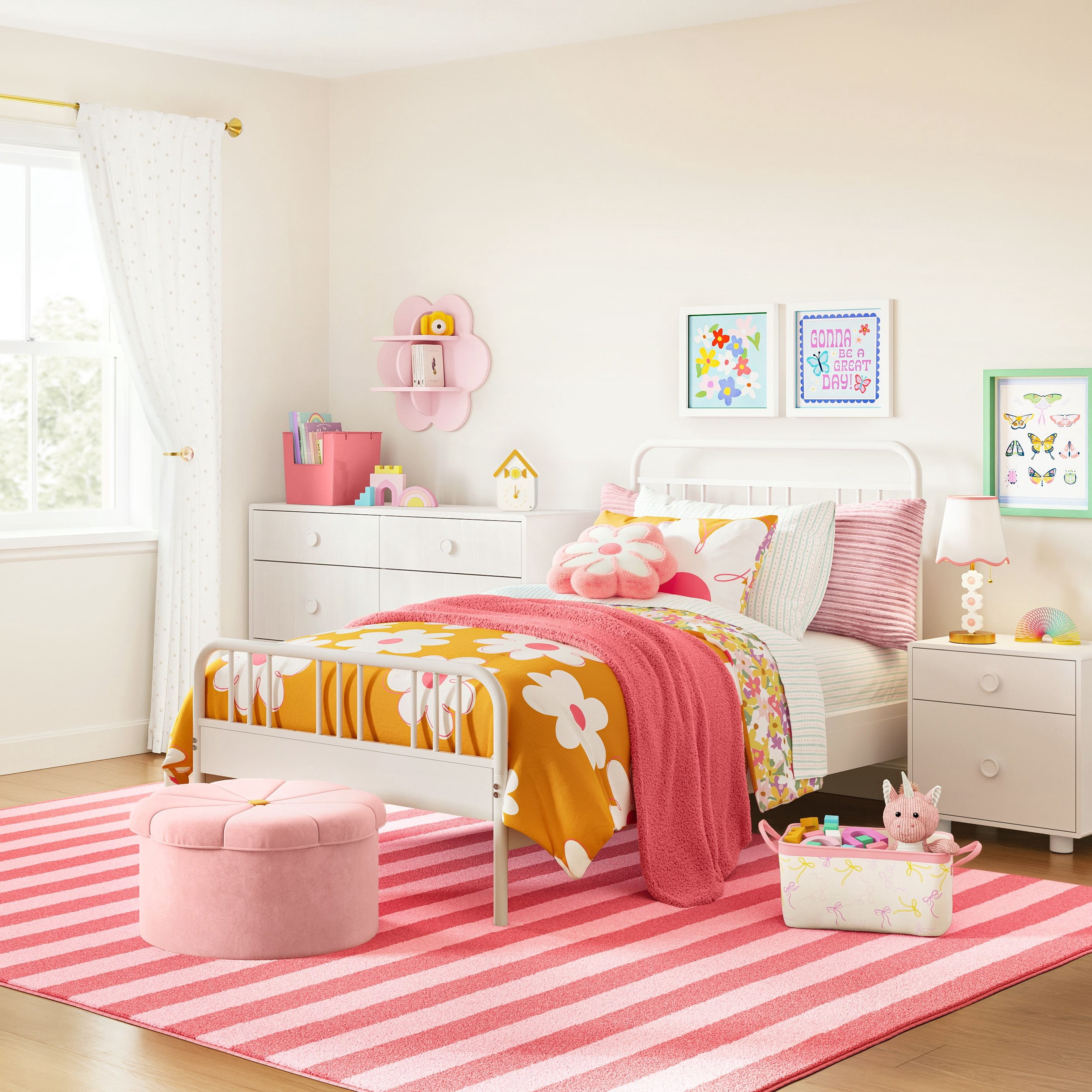 Mainstays Kids Twin Size Metal Platform Bed Frame, White