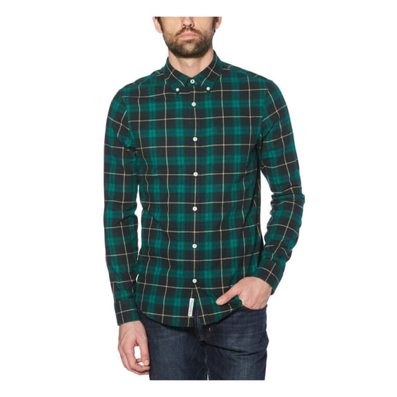 ORIGINAL PENGUIN Mens Green Plaid Classic Fit Button Down Casual Shirt M