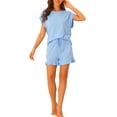 thumbnail image 2 of Conjuntos de pijama para mujeres INSPIRE CHIC para el Día de la Madre, camisetas de manga corta con pantalones cortos, bolsillos, suaves, conjuntos de lounge con volantes, talla S, azul claro, 2 of 6