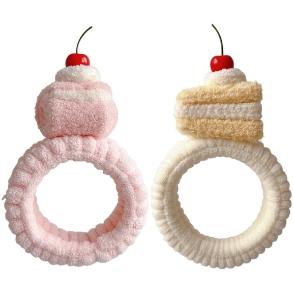 2PCS Plush Cake Swiss Makeup Headband for Washing Face Women, Wide Soft Facial Skincare Hairband Wrap, Cute Cartoon Spa Headband for Beauty and Daily Use