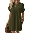 thumbnail image 1 of Robes d'Été pour Femmes Mode Manches Courtes Robe Mini de Printemps Décontractée Plage Vacances Vêtements Robes Vert Armée P, 1 of 4