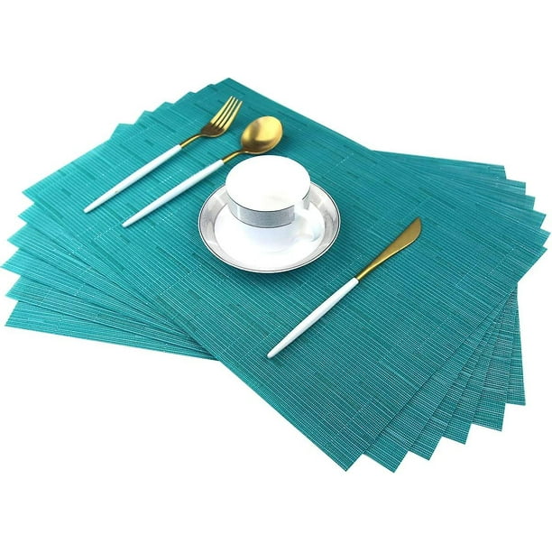 Dining Table Set Of 6 Blue Bamboo Placemats For Kitchen Table Stain