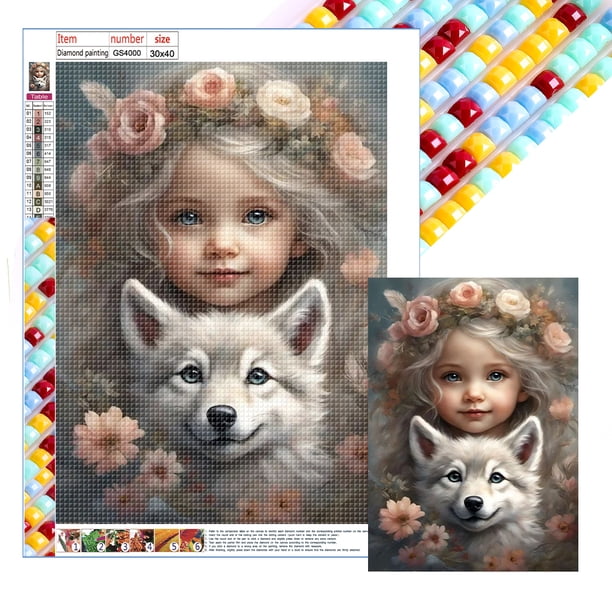 Con Cuentas Cuadradas 5D DIY Kit Niña Mascota Del 30x40cm