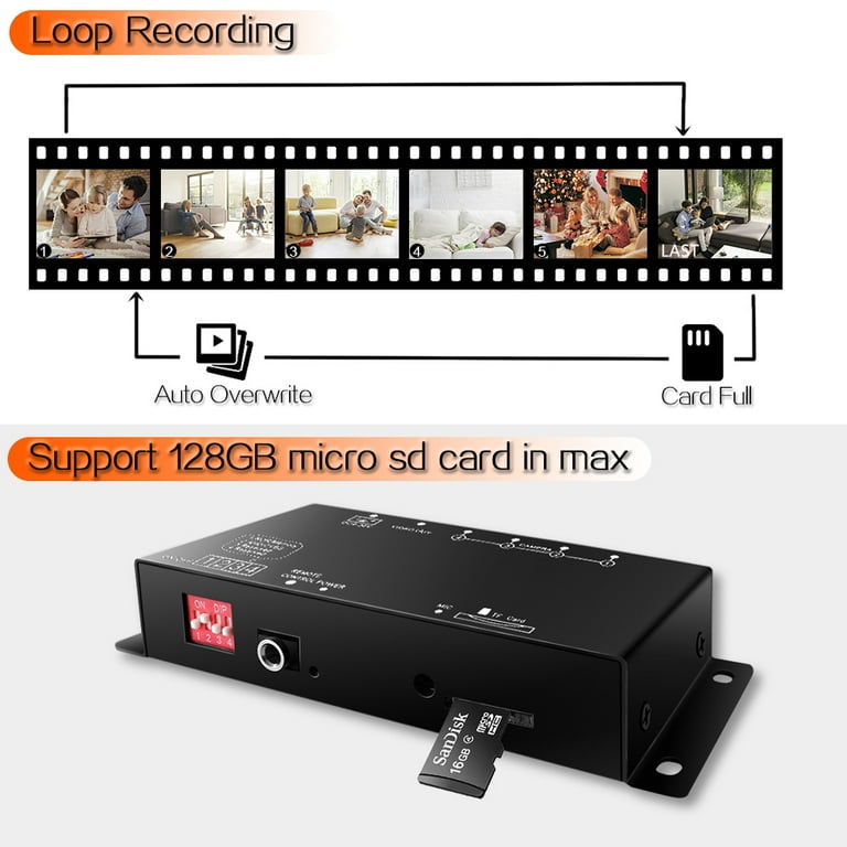 Mini 4Ch HD Mobile DVR SD Card Video Recorder, 720P, Loop Audio
