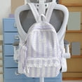 thumbnail image 3 of Women Bow Print Backpack with Multi-Pocket, Lace Trim Large Capacity School Bag for Travel Shopping (Purple), 3 of 7