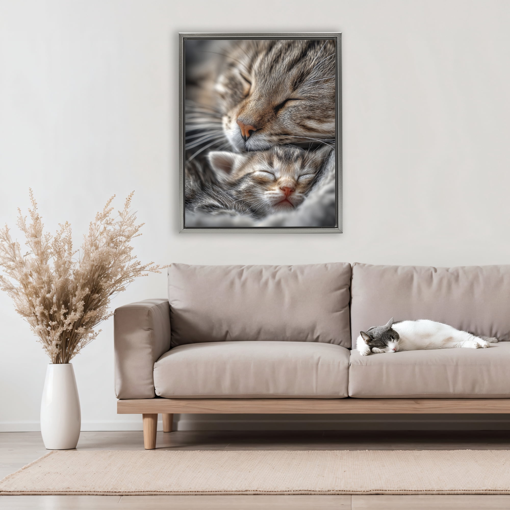 Stupell Industries Kitty Love Cuddles Gray Framed Floater Canvas Wall Art, design by Scott Stulberg