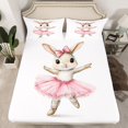 thumbnail image 2 of Homewish Cartoon Rabbit Child Queen Sheet Sets, Pink Ballet Bunnies Animal Flat Sheet, Kawaii Princess Style Queen Fitted Sheet, Lightweight Room Decor, 4-Piece, 2 of 7