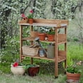 thumbnail image 5 of SONGMY Outdoor Garden Potting Bench Table Wooden Horticulture Planting Worstation w/Metal Tabletop/Storage Shelf/3 Hooks,Brown, 5 of 10