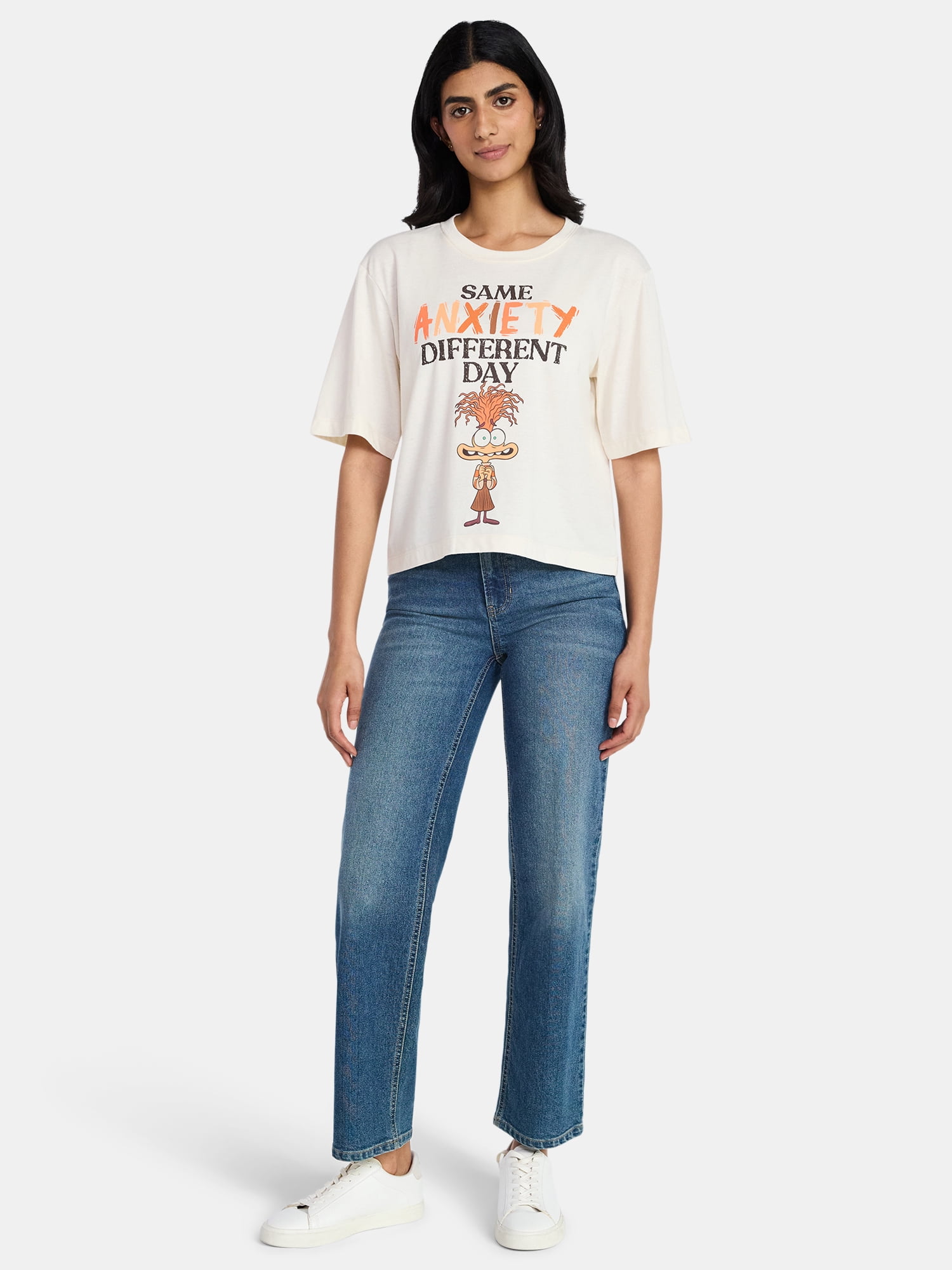 Disney Pixar Inside Out 2 Women's Anxiety Boxy Graphic Skimmer Tee, Sizes XXS-XXL