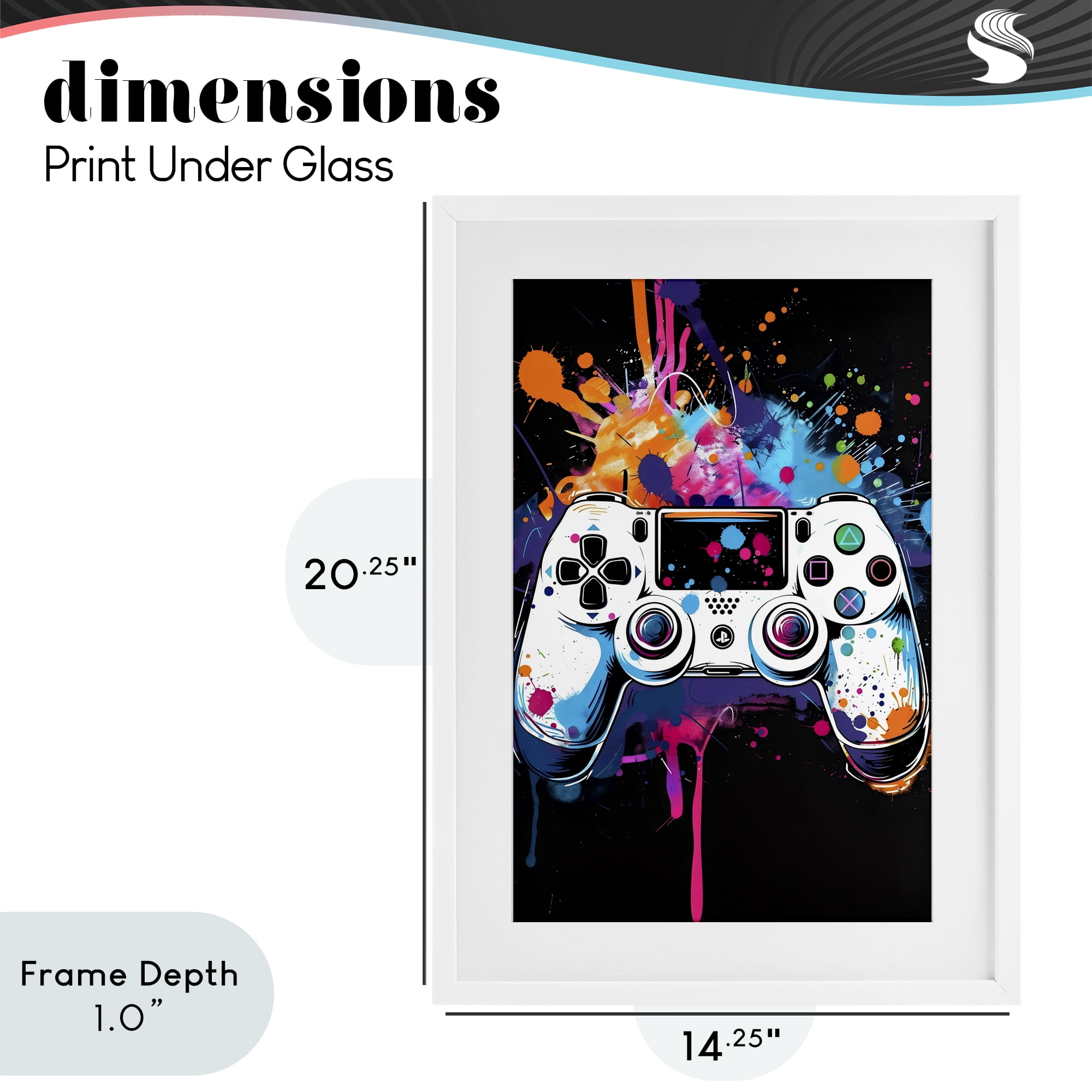 Stupell Industries Controller Contrast with Neon Splatter White Framed Print Under Glass, design by Creative Studio