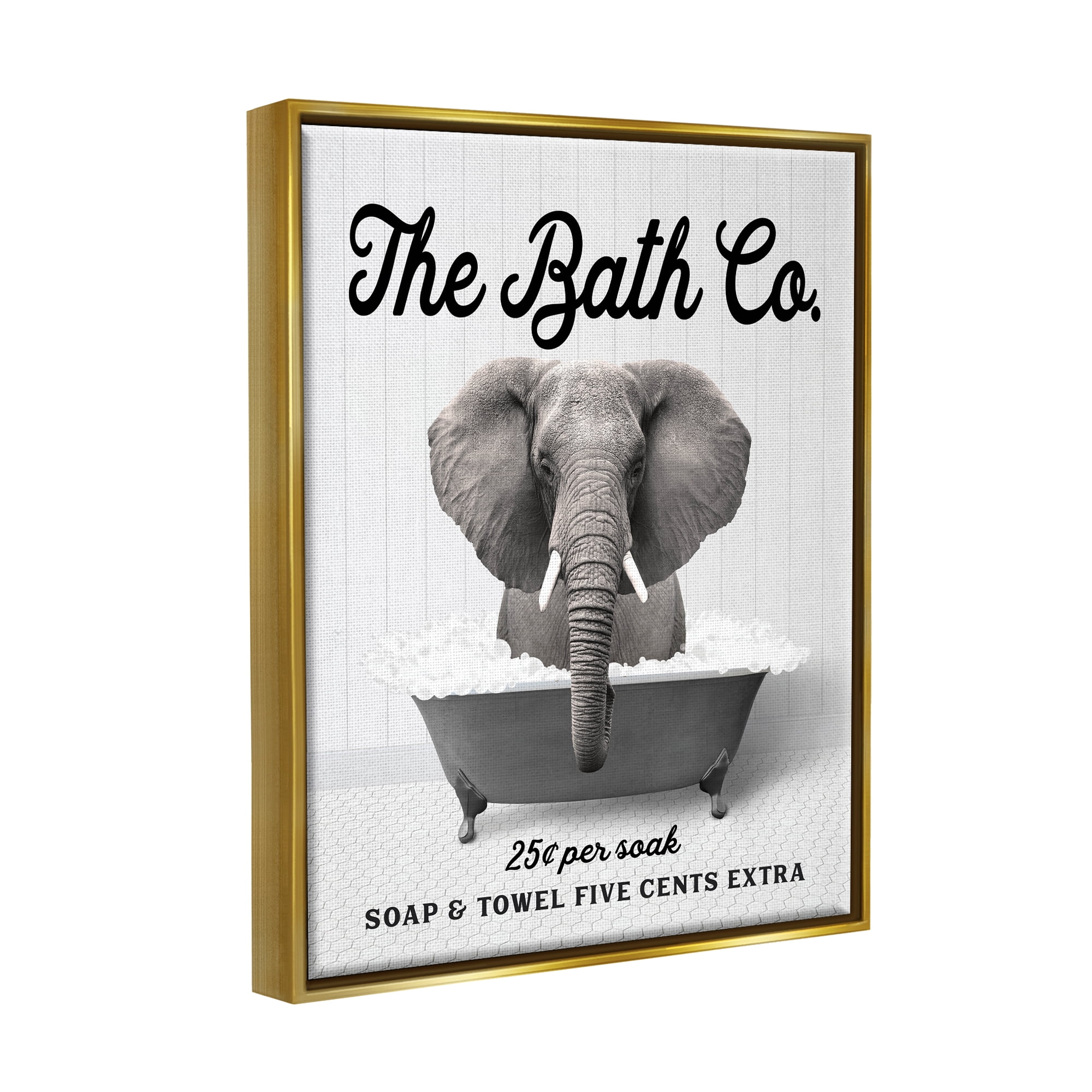 Stupell Industries Vintage Bathtub Elephant Animals & Insects Painting Gold Floater Framed Art Print Wall Art, 25 x 31