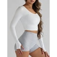thumbnail image 5 of SUNSIOM Femmes à Manches Longues Crop Tops Col Rond Ajusté Serré Chemise Courte de Couleur Unie Tops avec Trou pour le Pouce pour l'Automne Printemps, 5 of 5
