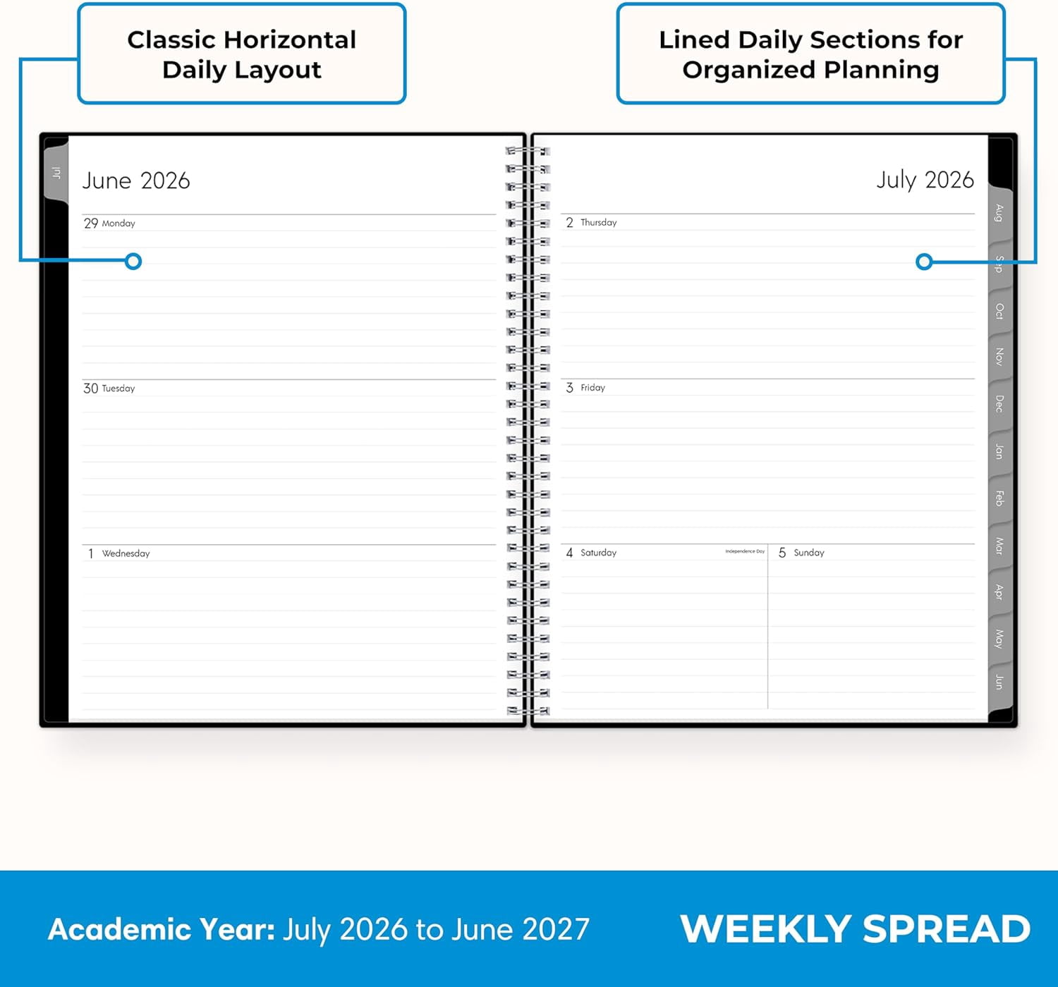 2026-2027 Weekly and Monthly Academic Year Planner Calendar, July 2026 - June 2027, 8.5" x 11", Flexible Cover, Wirebound, Laminated Tabs, Enterprise
