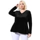 thumbnail image 4 of Women's Plus Size V Neck Tulip Hem Long Sleeve Peplum Velvet Tops Black 3X, 4 of 7