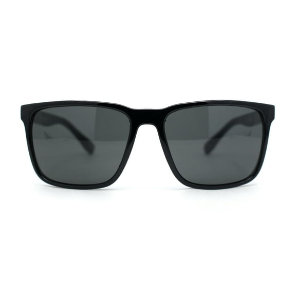 Mens Rectangular Minimal Horn Rim Sporty Gentlemanly Sunglasses Shiny Black - Black